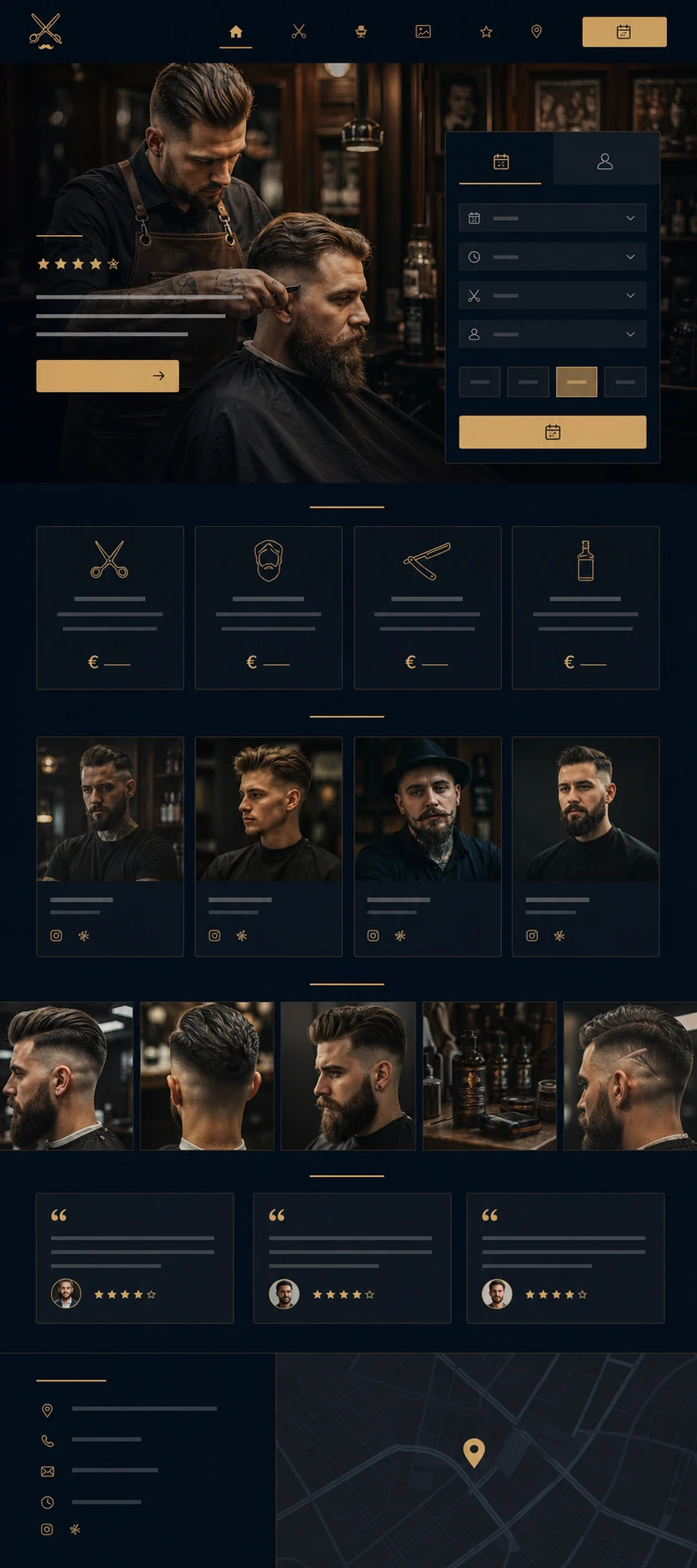 Koncept web stranice za premium barbershop