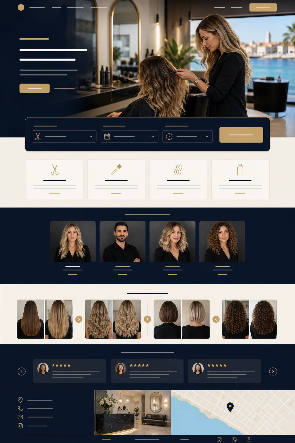 Koncept web stranice za frizerski salon s online rezervacijom termina