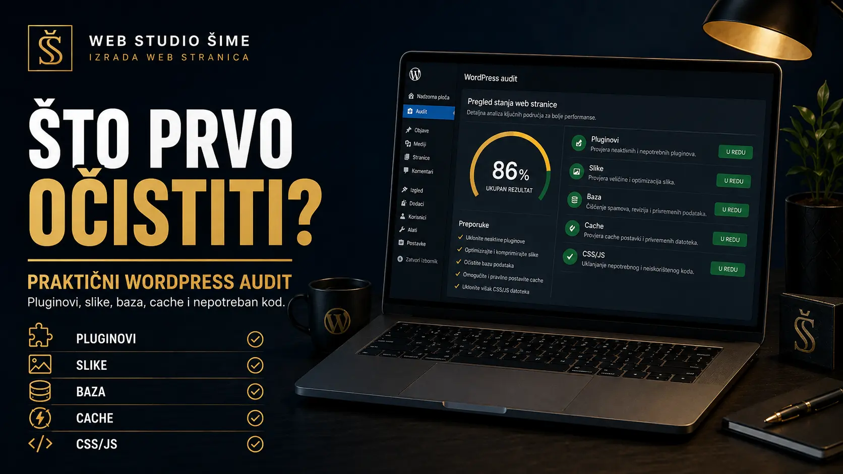 Praktični WordPress audit plugina slika baze cachea CSS-a i JavaScripta